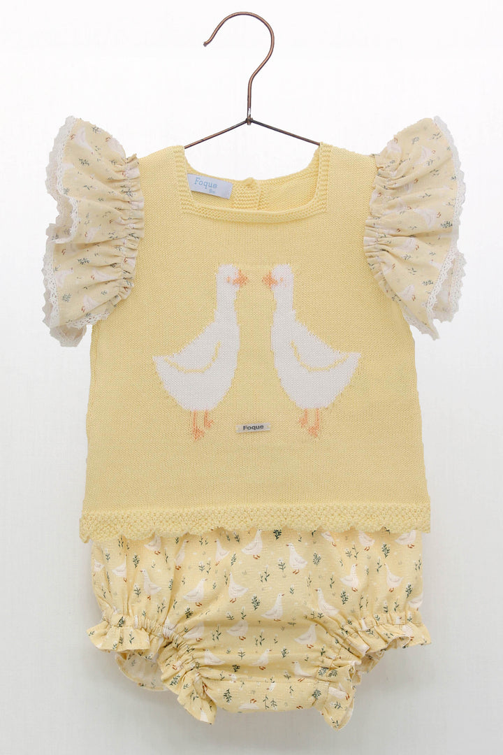 Foque "Misha" Lemon Duck Print Knit Top & Bloomers | Millie and John