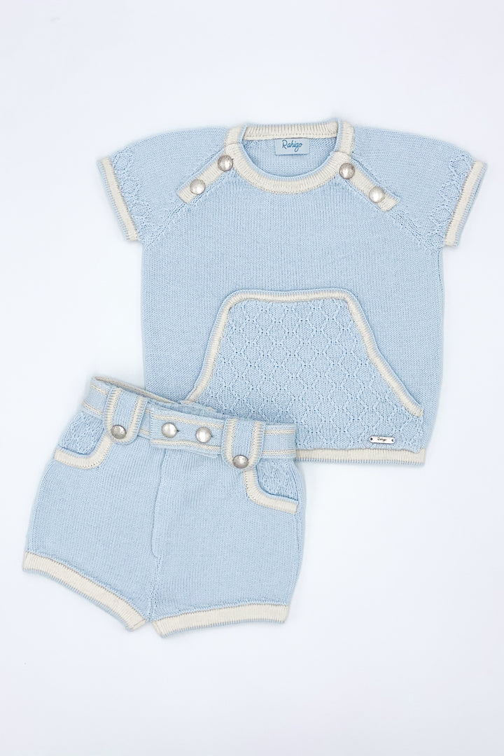 Rahigo PREORDER "Finn" Blue & Cream Knit Top & Shorts | Millie and John