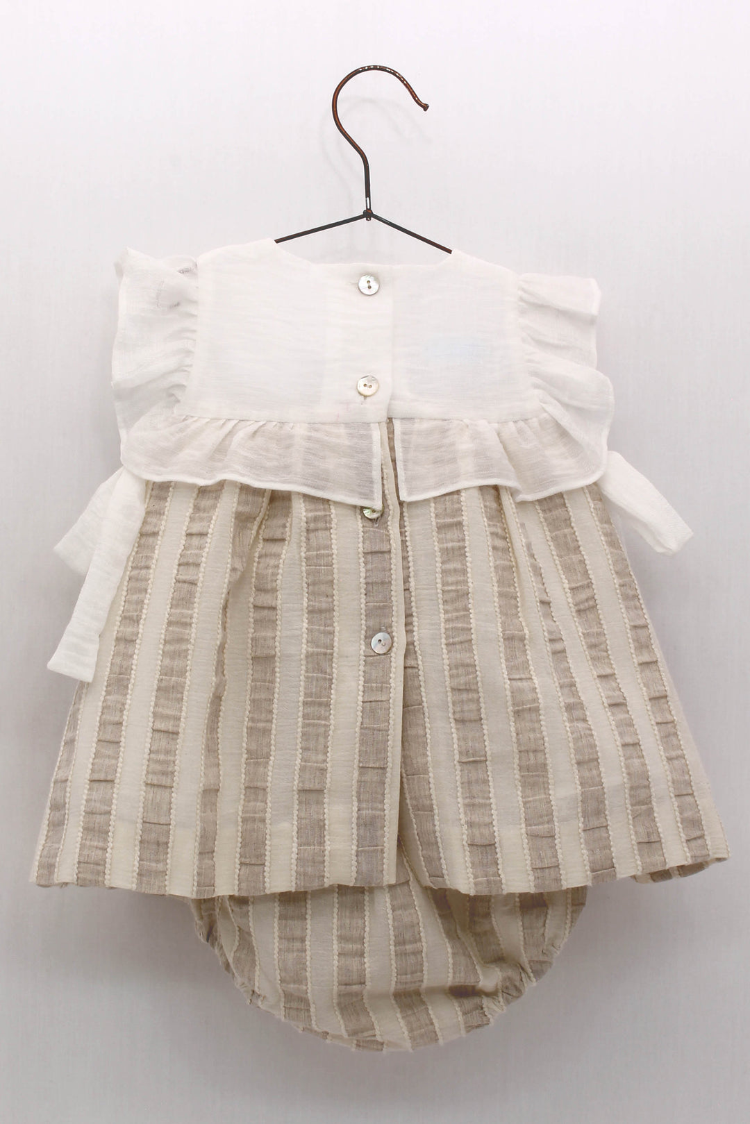 Foque "Candace" Beige Striped Dress & Bloomers | Millie and John