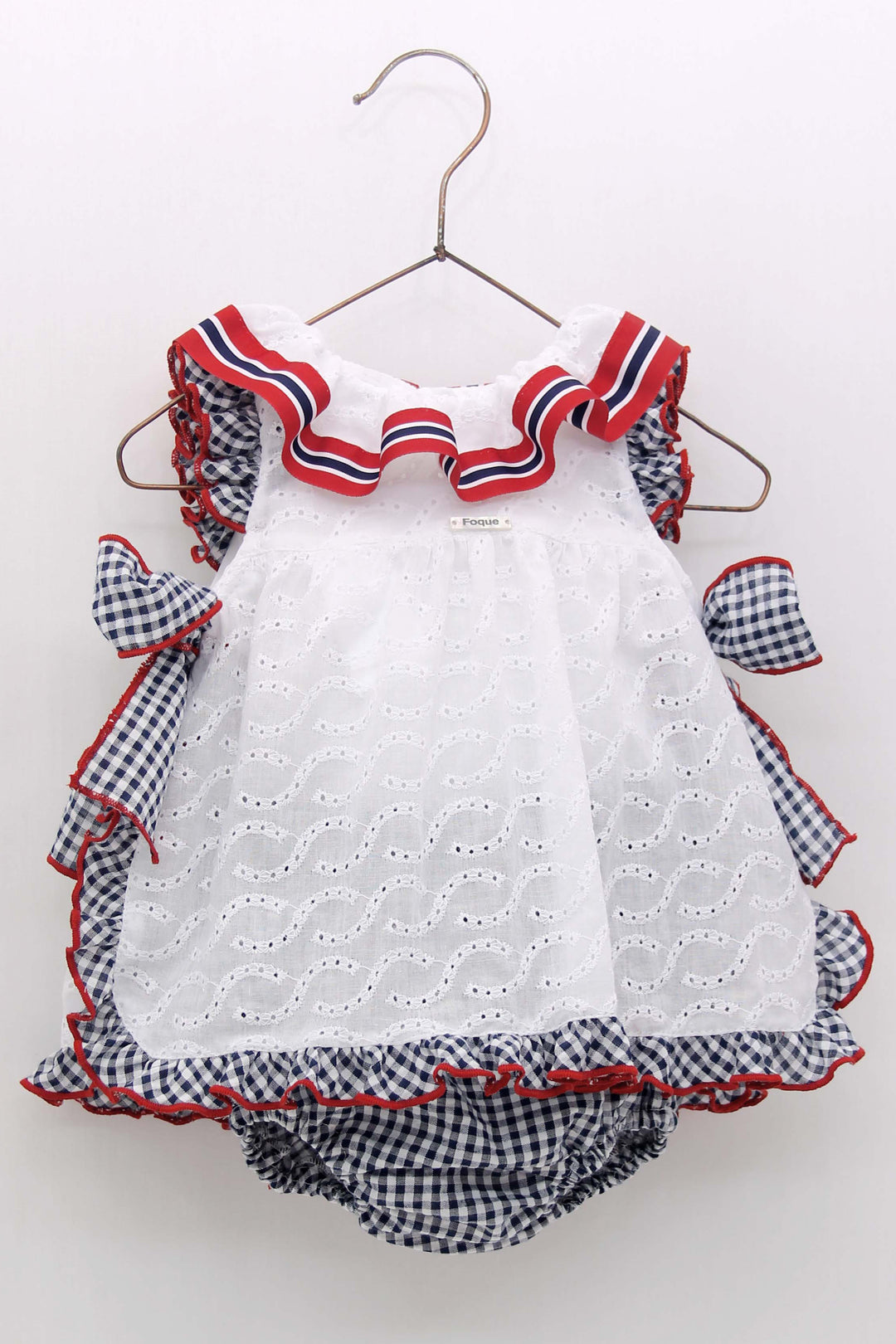 Foque "Mirabel" Navy Gingham Dress & Bloomers | Millie and John