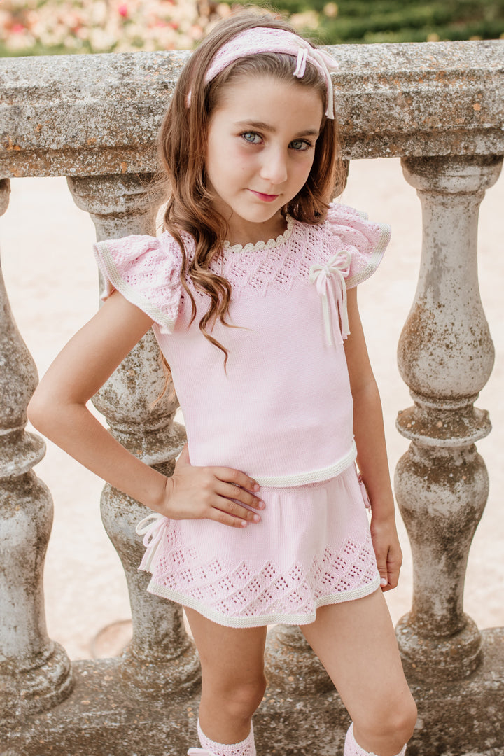 Rahigo PREORDER "Myla" Pink & Cream Knit Top & Skirt | Millie and John