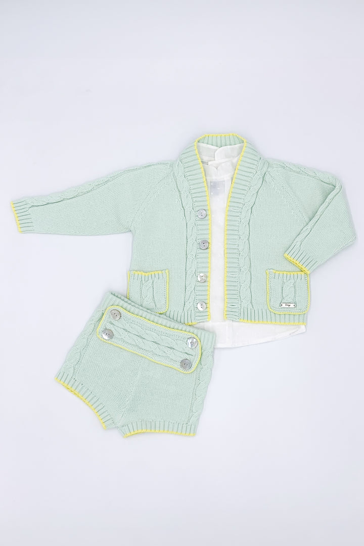 Rahigo PREORDER "Finley" Mint & Lemon Knit Cardigan, Shirt & Shorts | Millie and John