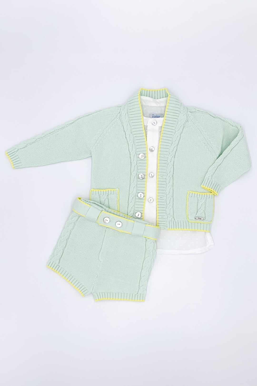 Rahigo PREORDER "Stanley" Mint & Lemon Knit Cardigan, Shirt & Shorts | Millie and John
