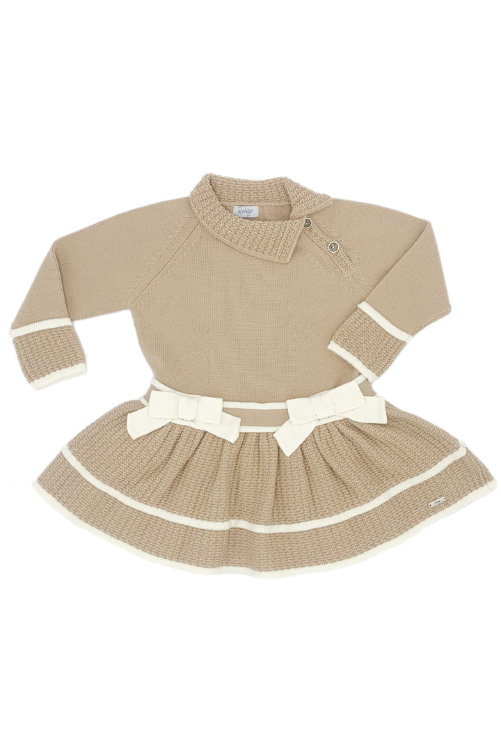 "Penelope" Camel & Cream Knit Drop Waist Dress