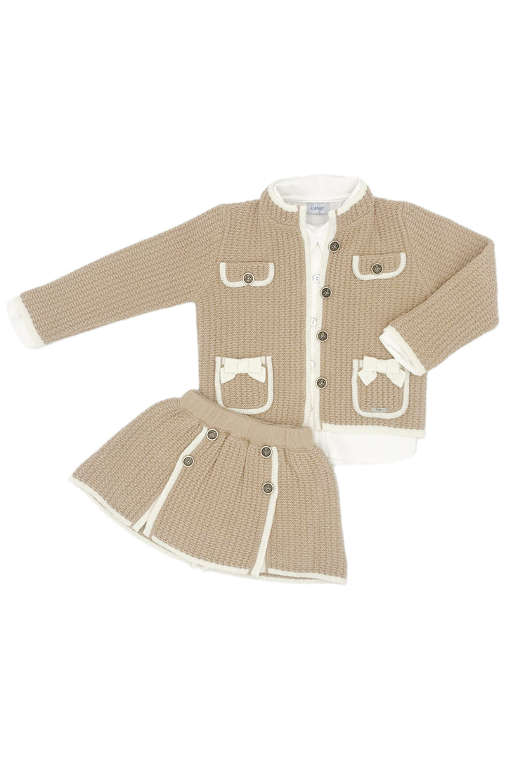 "Nova" Camel & Cream Knit Cardigan, Blouse & Skirt