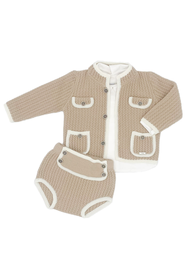 "Frazer" Camel & Cream Knit Cardigan, Shirt & Jam Pants