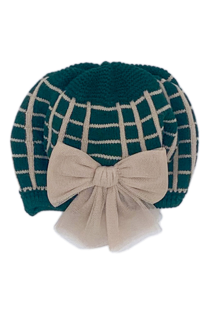 Bottle Green & Camel Check Knit Beret