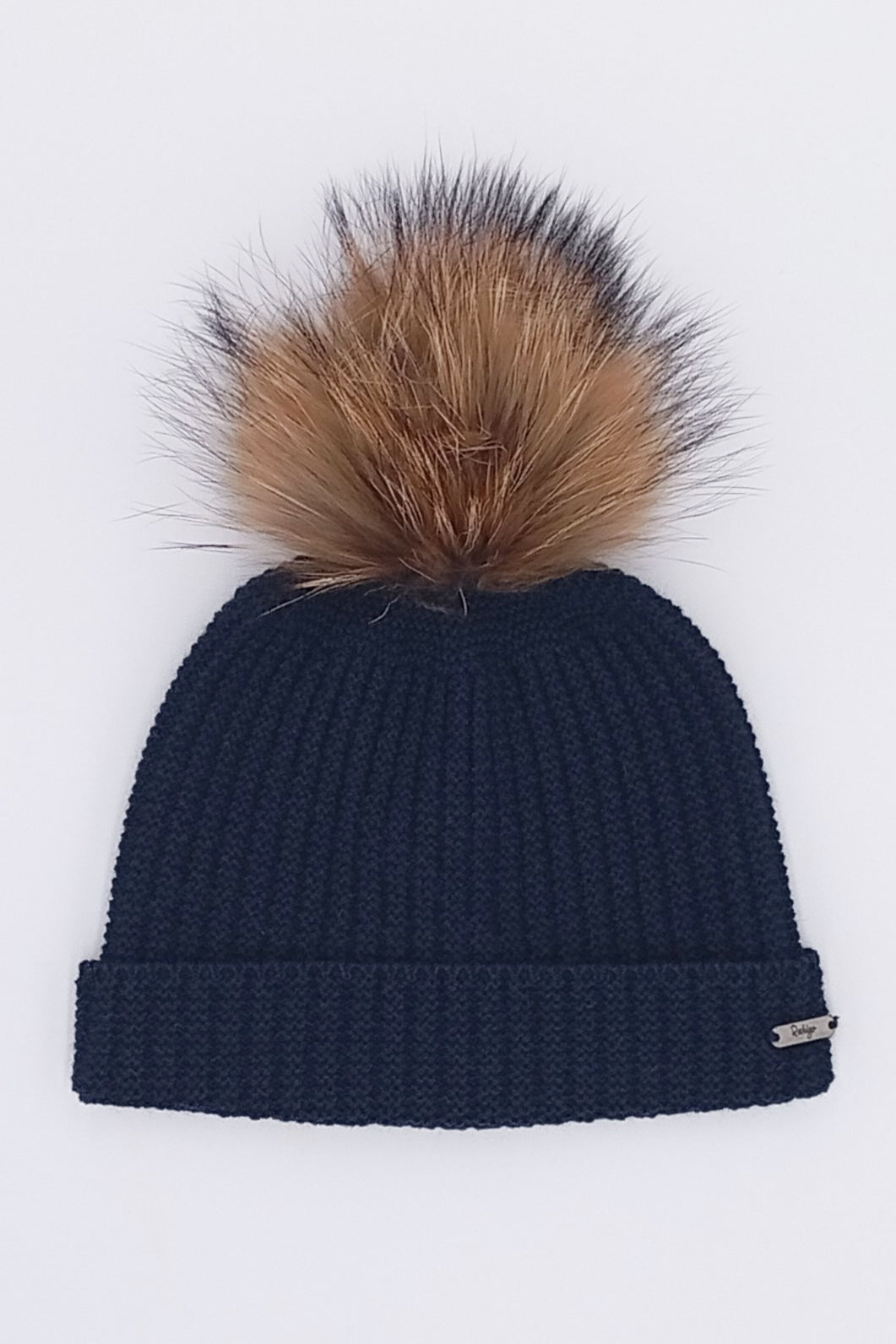 Navy Knit Faux Fur Pom Pom Hat