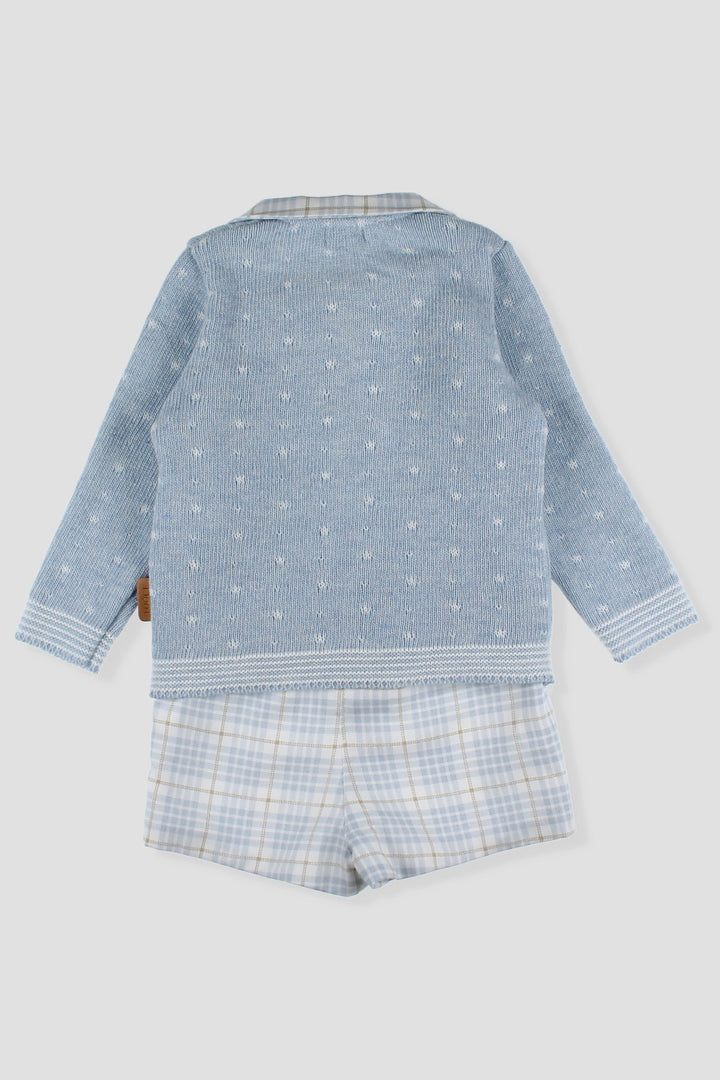 "Eddie" Sky Blue Knit Teddy Top & Tartan Shorts