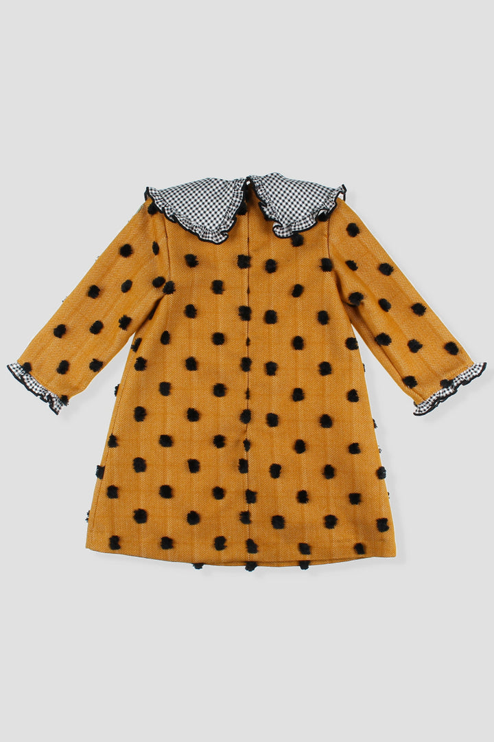 "Peggy" Mustard & Black Gingham Polka Dot Dress