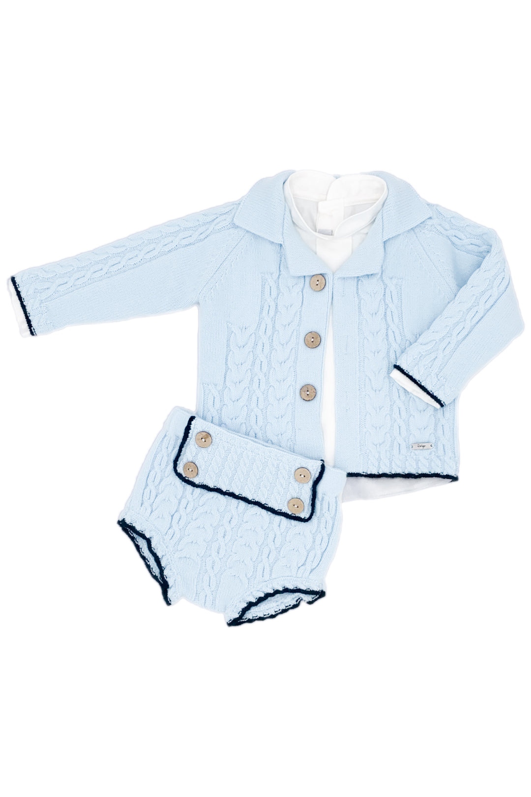 "Thomas" Baby Blue & Navy Knit Cardigan, Shirt & Jam Pants