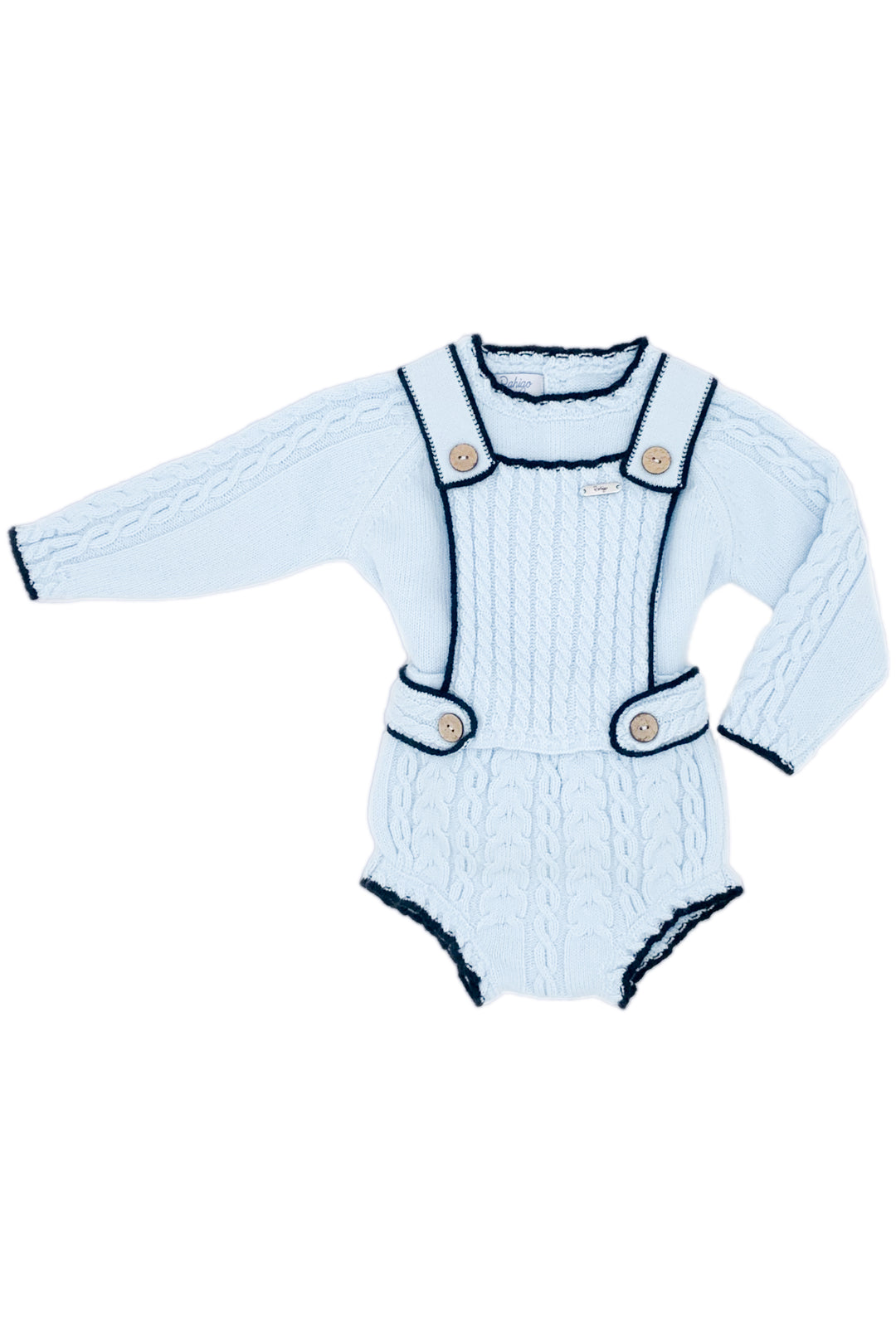 "Oscar" Baby Blue & Navy Knit Dungaree Romper Set