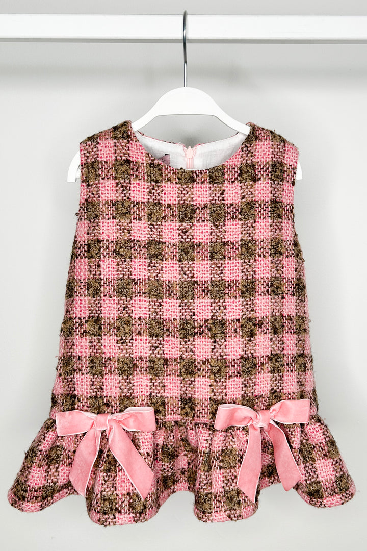 "Christabel" Pink & Beige Tweed Drop Waist Dress