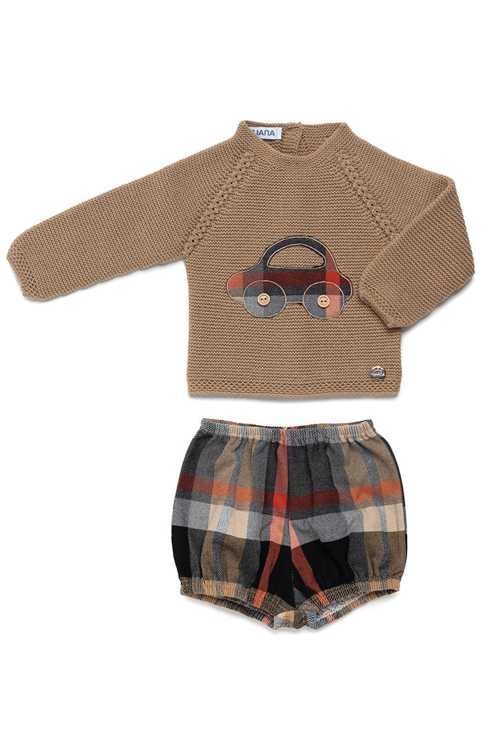 "Ronnie" Beige Knit Car Top & Autumnal Tartan Jam Pants