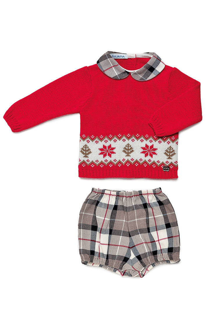 "Oliver" Red Knit Top & Tartan Jam Pants