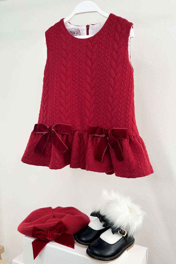 "Priscilla" Red Cable Knit Drop Waist Dress