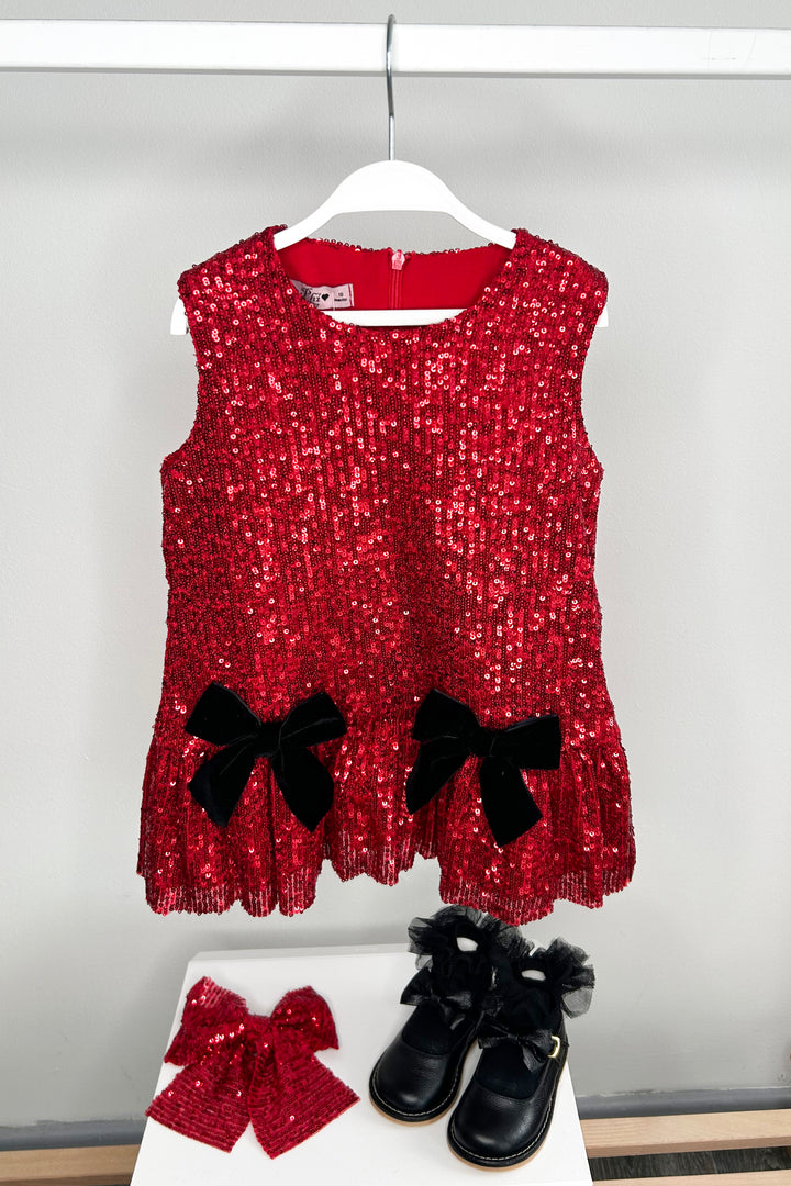 "Ariella" Red Sequin Drop Waist Dress