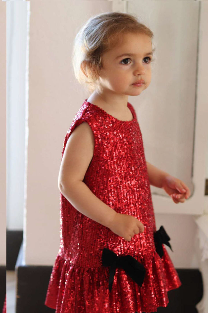 "Ariella" Red Sequin Drop Waist Dress