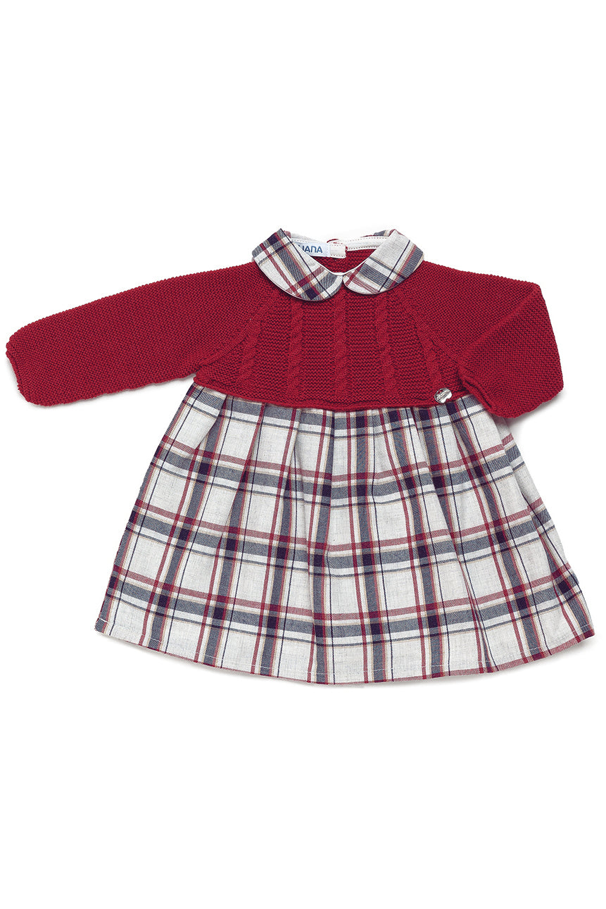 "Isabelle" Burgundy Half Knit Tartan Dress