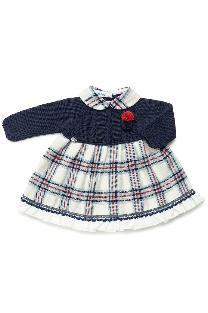 "Elsie" Navy Half Knit Tartan Dress