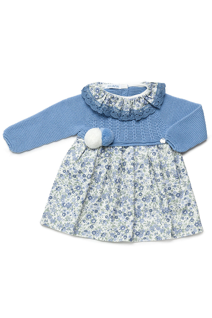 "Avaylia" Powder Blue Half Knit Floral Dress