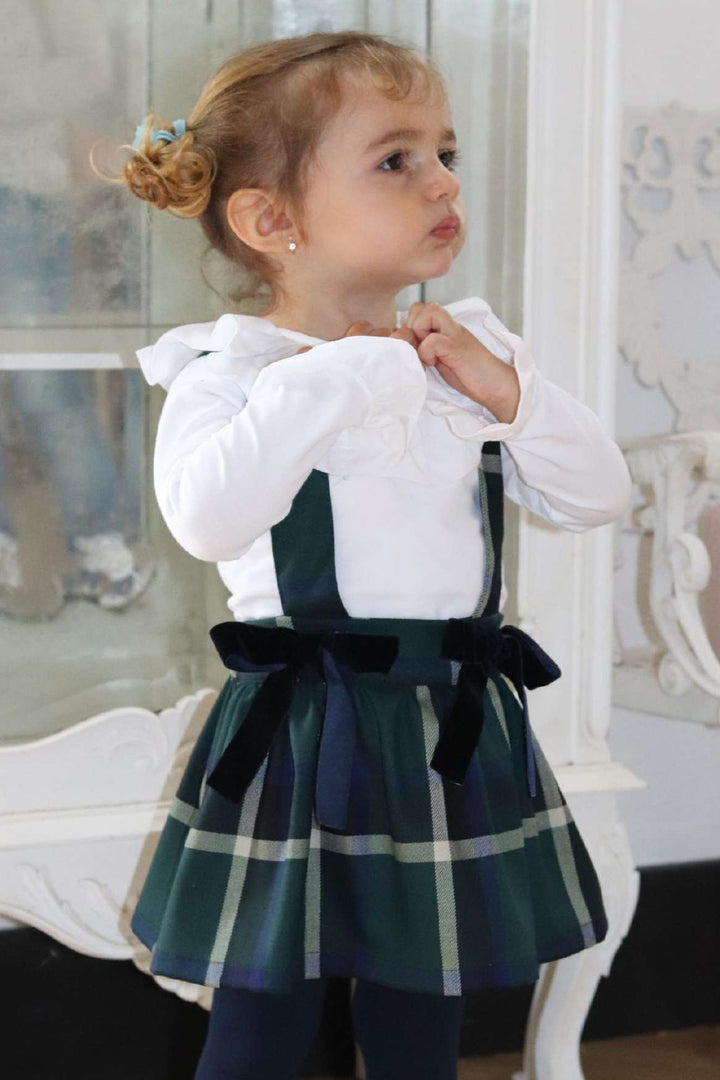 "Georgiana" Bottle Green Tartan Pinafore Skirt