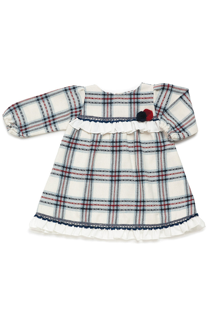 "Amelia" Ivory, Blue & Red Tartan Dress