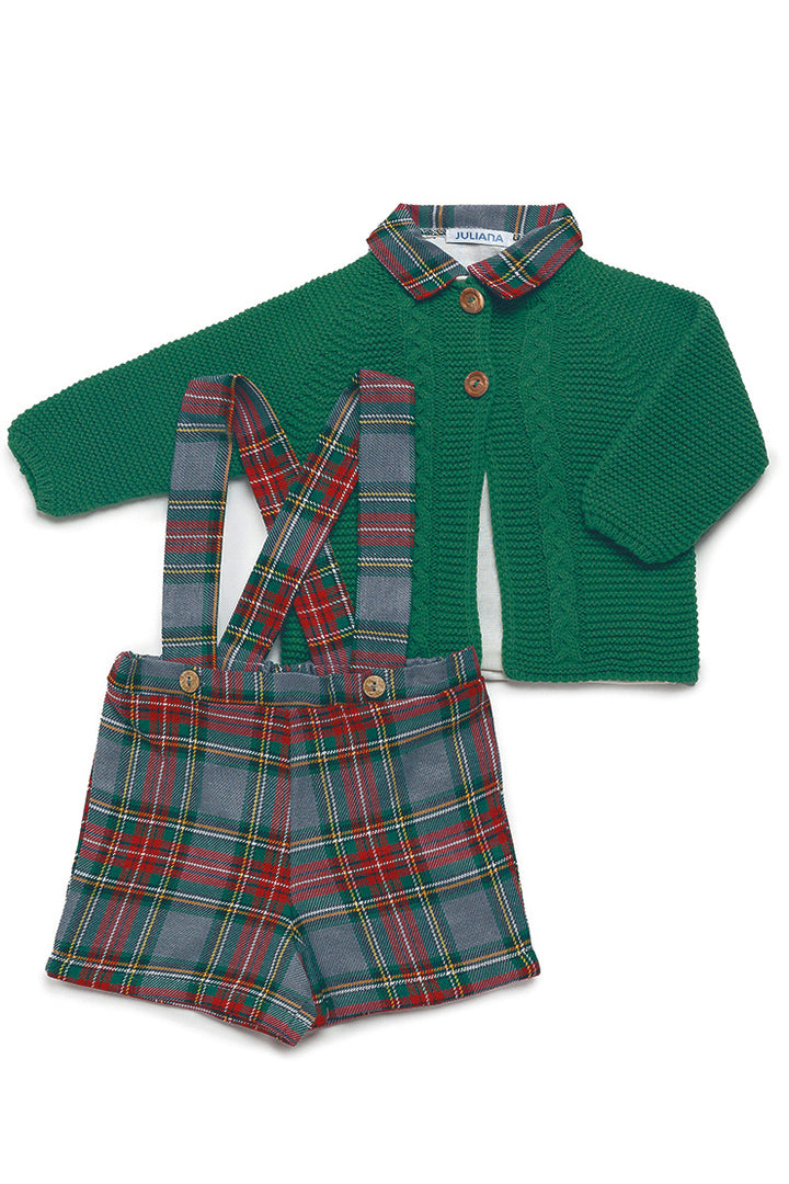 "James" Moss Green Cardigan, Shirt & Tartan Jam Pants