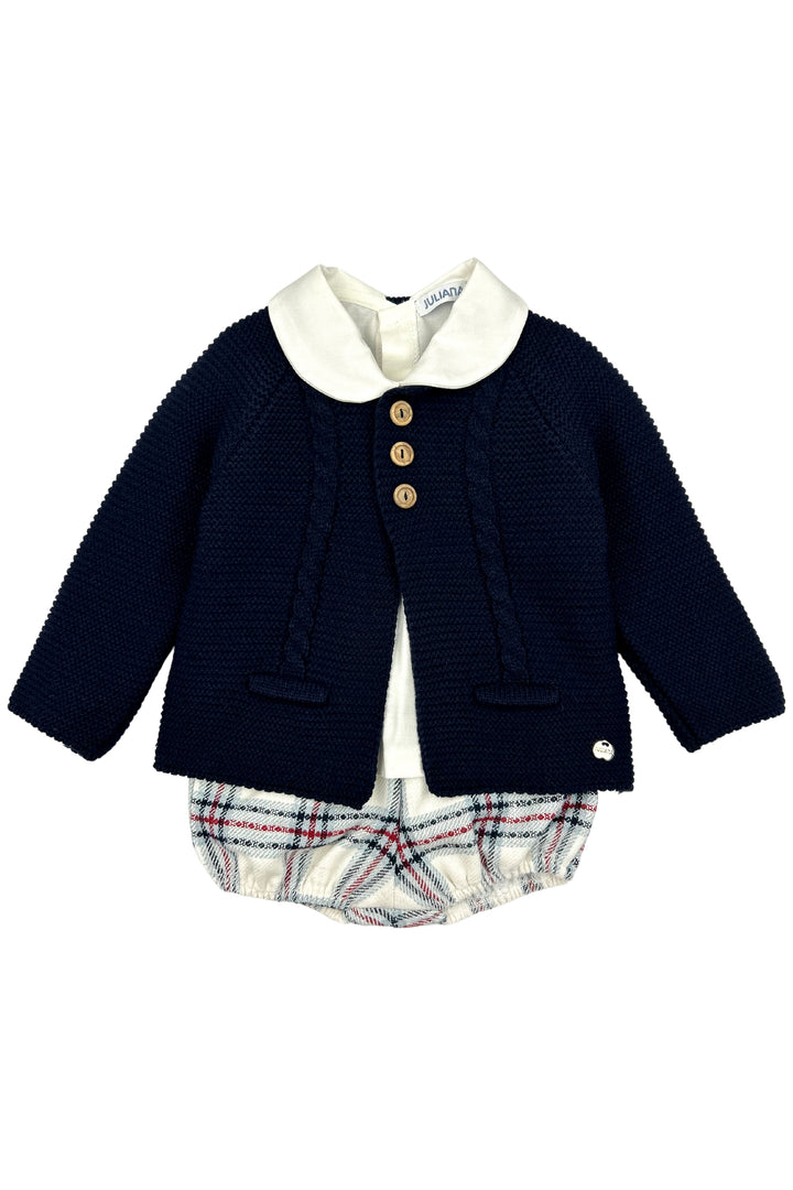 "Freddie" Navy Cardigan, Shirt & Tartan Jam Pants