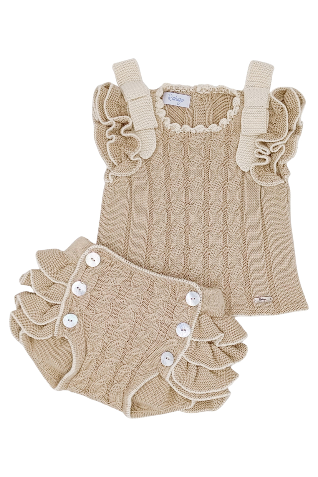 "Matilda" Camel & Cream Cable Knit Top & Bloomers