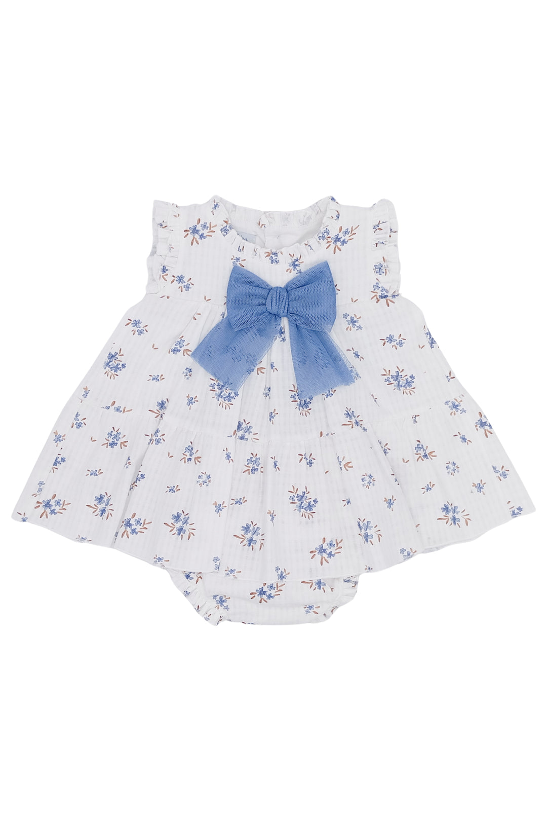 "Violet" Sky Blue Floral A-Line Dress & Bloomers