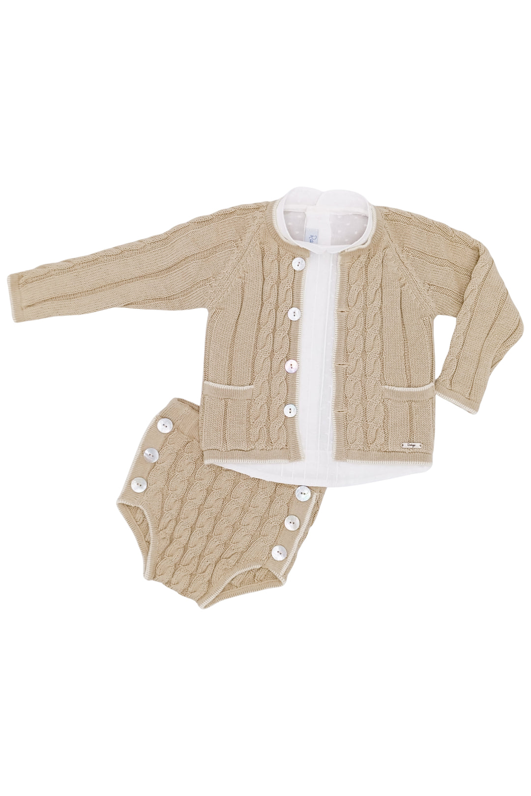 "Edward" Camel & Cream Cable Knit Cardigan, Shirt & Jam Pants