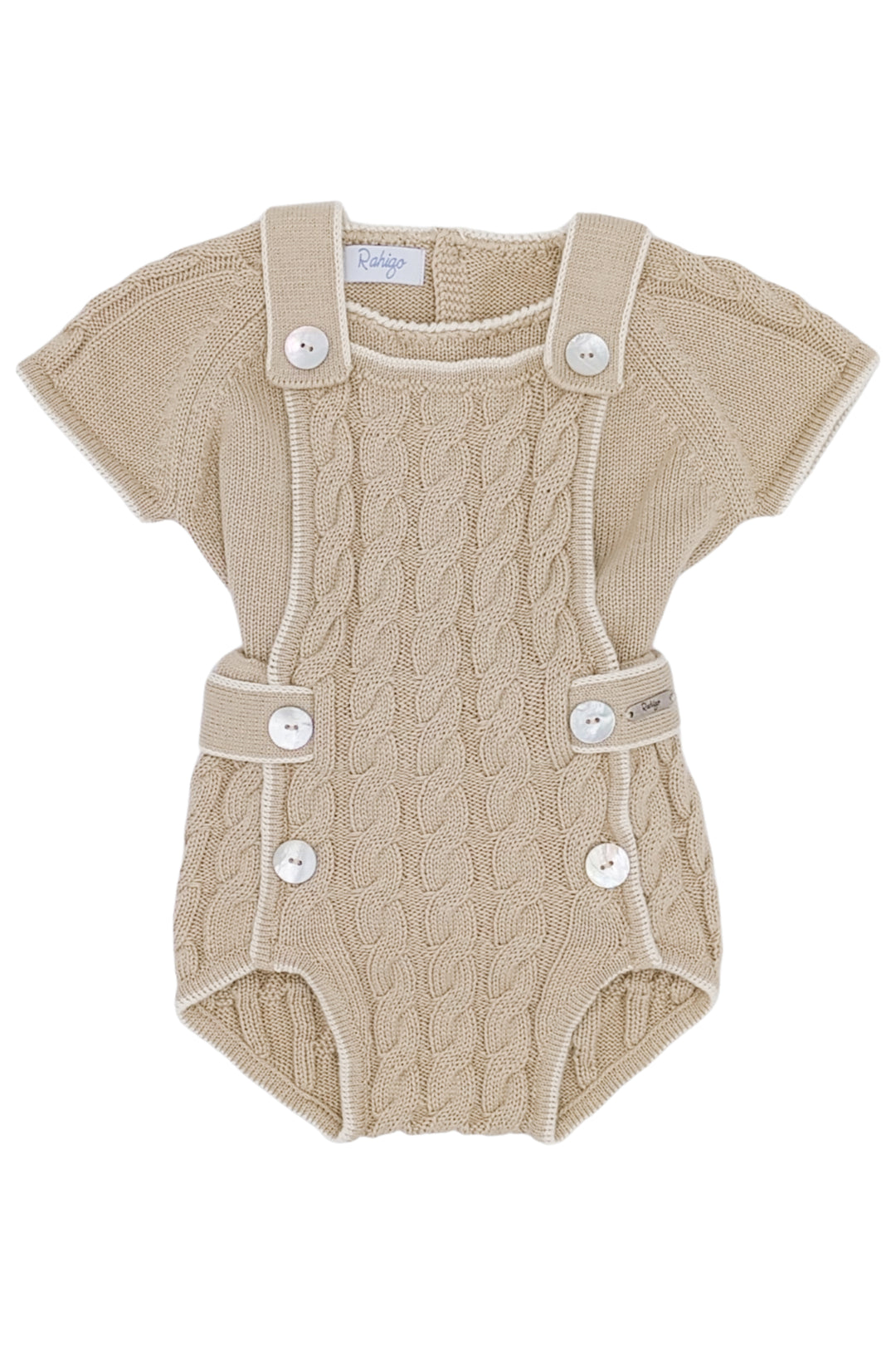 "Henry" Camel & Cream Cable Knit Dungaree Romper Set