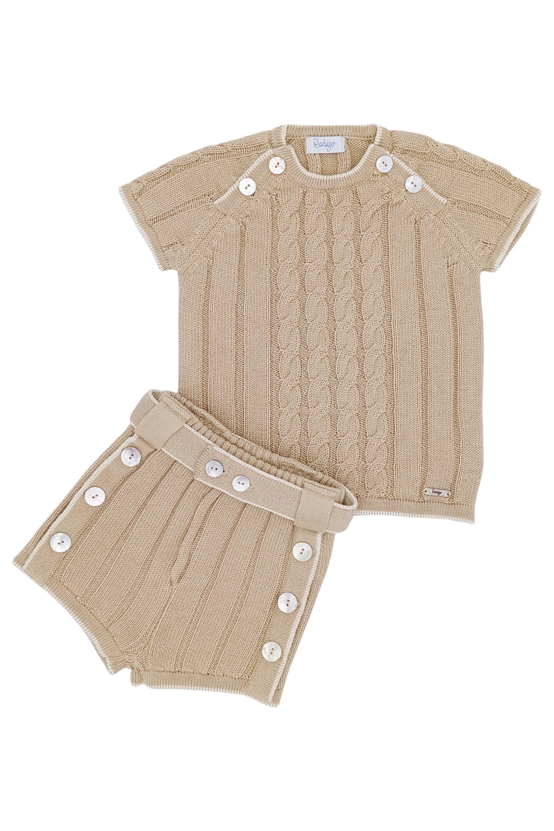 "Charles" Camel & Cream Cable Knit Top & Shorts