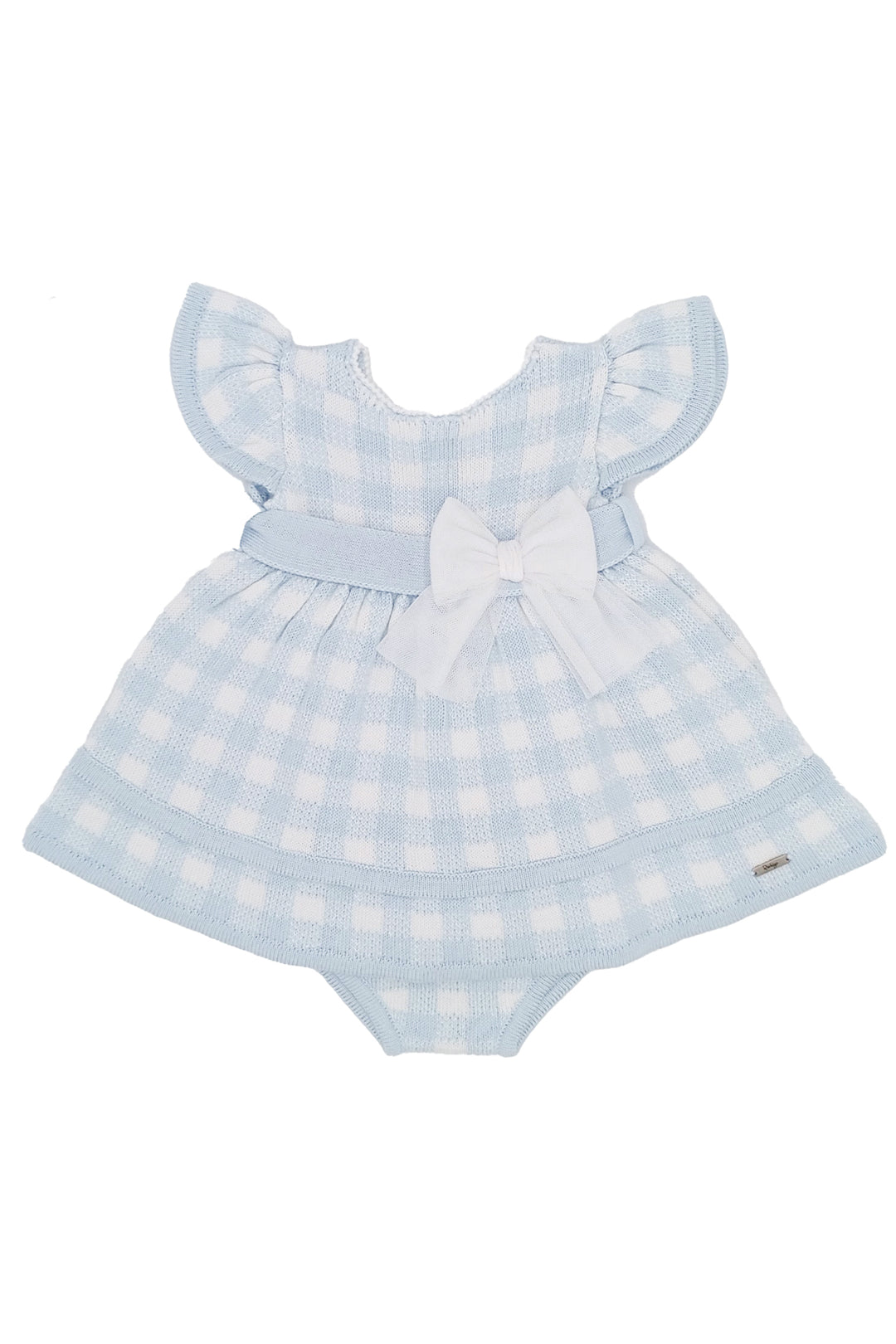 "Nora" Baby Blue Gingham Knit Dress & Bloomers