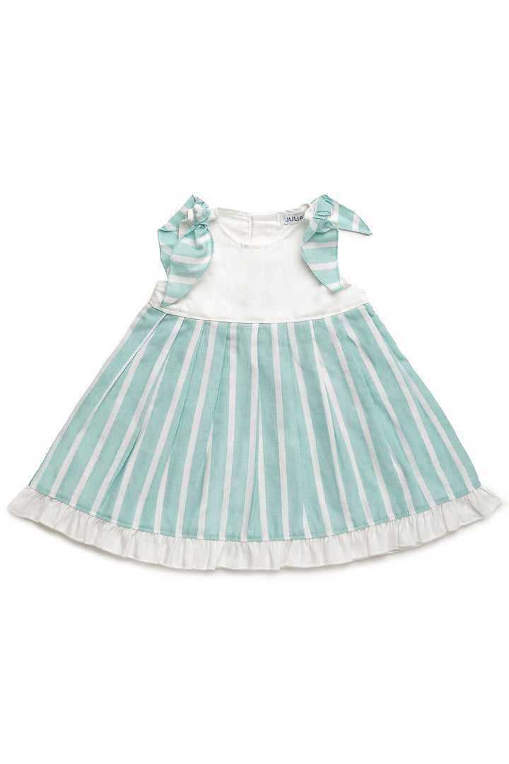 "Ada" White & Mint Striped Dress