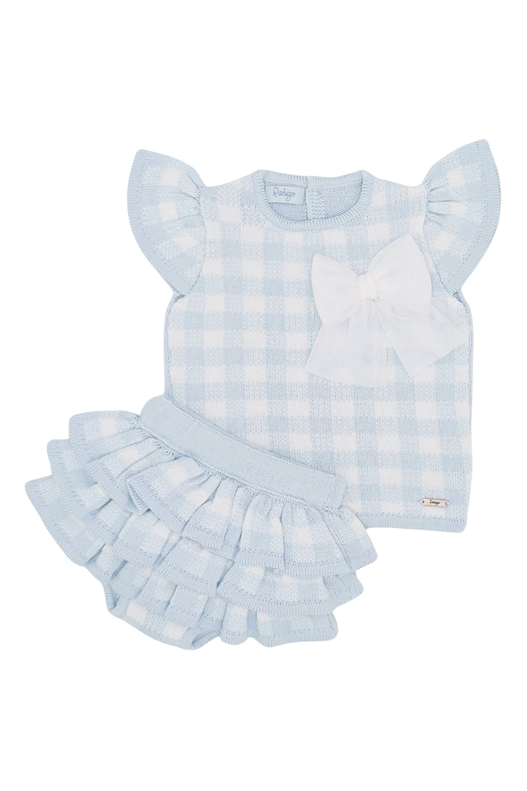 "Bella" Baby Blue Gingham Knit Top & Bloomers