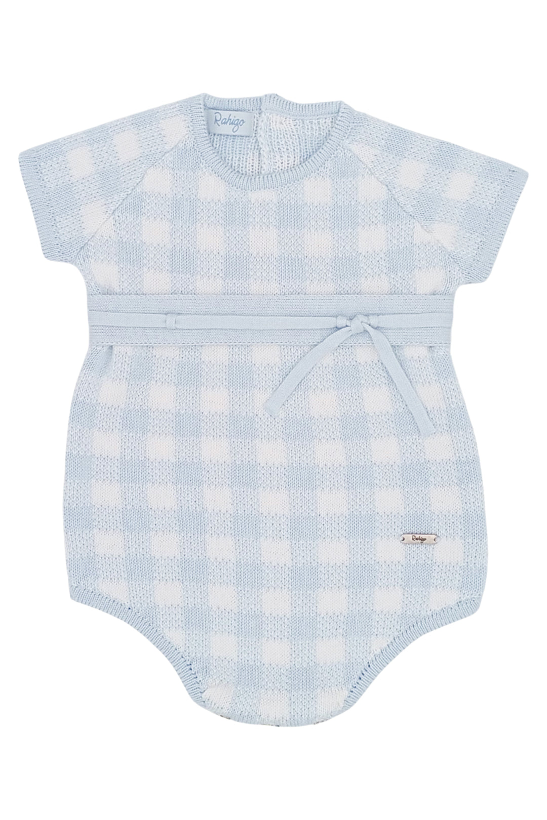 "Charlie" Baby Blue Gingham Knit Romper