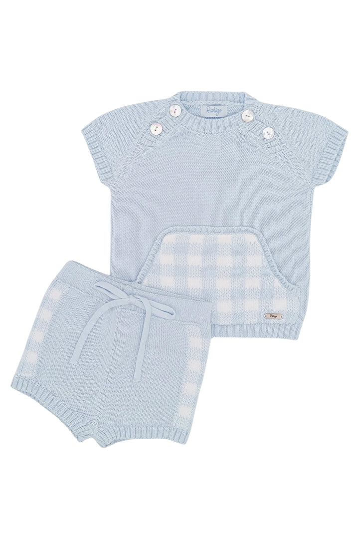 "Oliver" Baby Blue Gingham Knit Top & Shorts