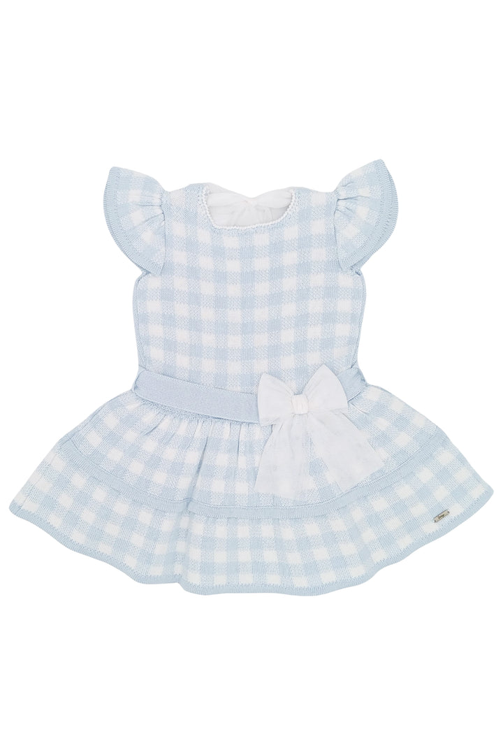 "Ivy" Baby Blue Gingham Knit Drop Waist Dress