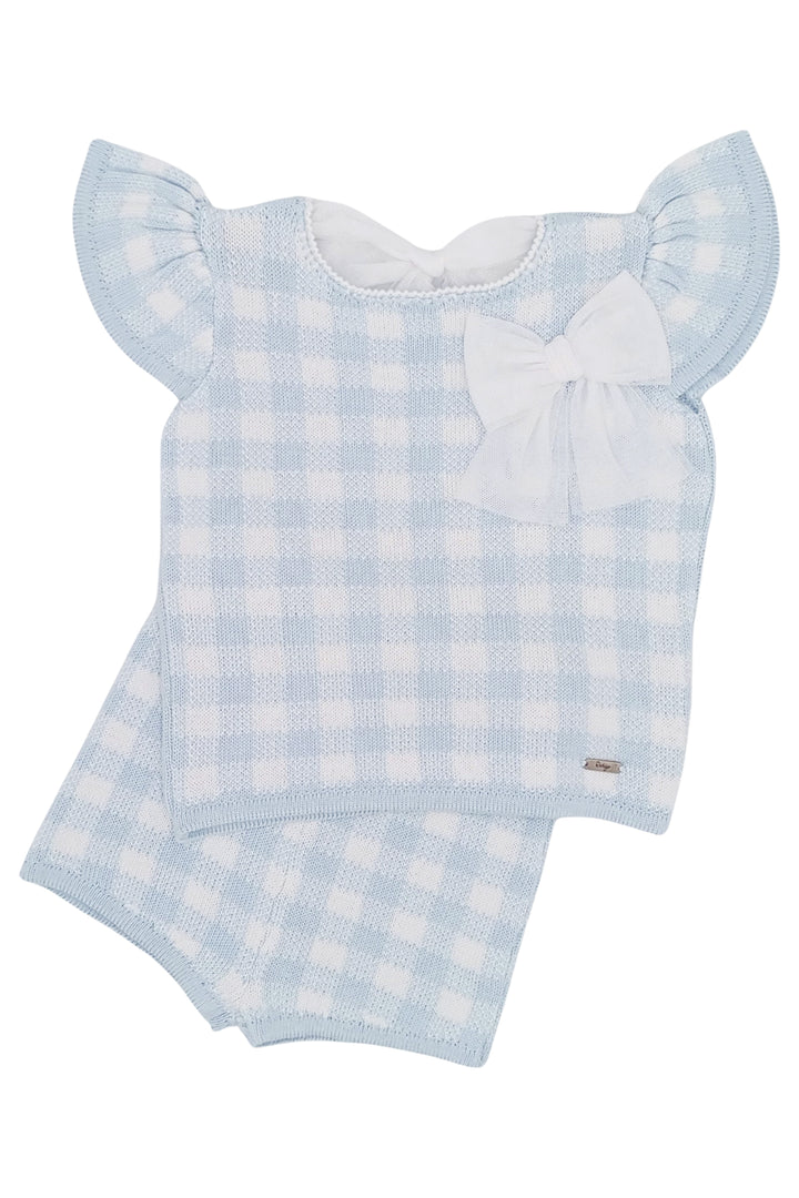 "Louisa" Baby Blue Gingham Knit Top & Shorts