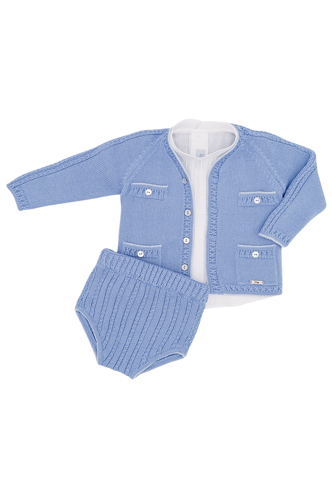 "Thomas" Sky Blue Knit Cardigan, Shirt & Jam Pants