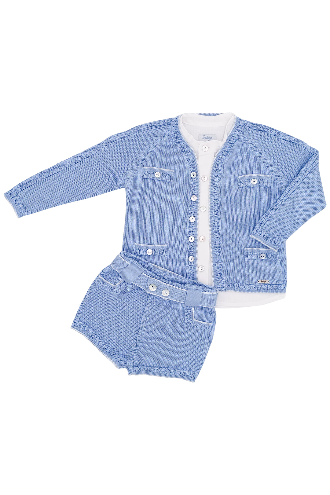 PREORDER "Oscar" Sky Blue Knit Cardigan, Shirt & Shorts