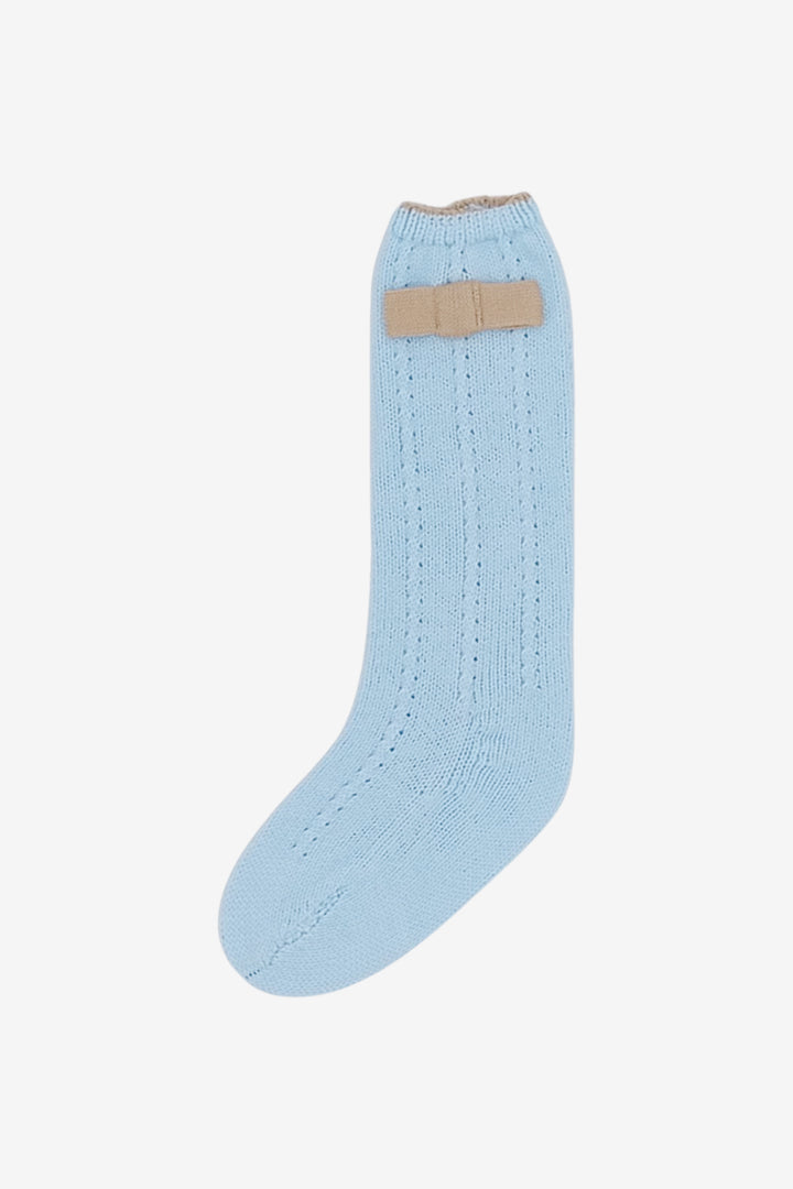 Baby Blue & Camel Knee-High Bow Socks
