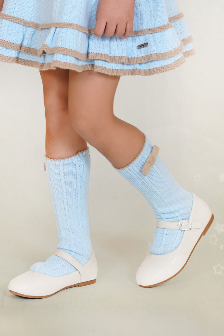 Baby Blue & Camel Knee-High Bow Socks