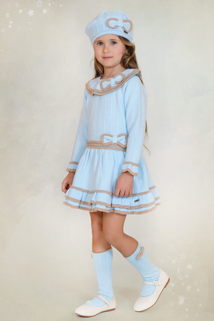"Isabelle" Baby Blue & Camel Knitted Drop Waist Dress
