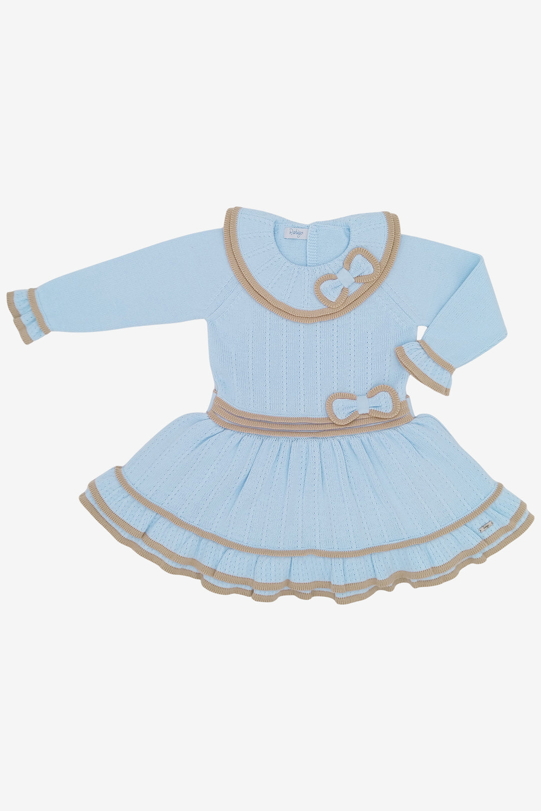 "Isabelle" Baby Blue & Camel Knitted Drop Waist Dress