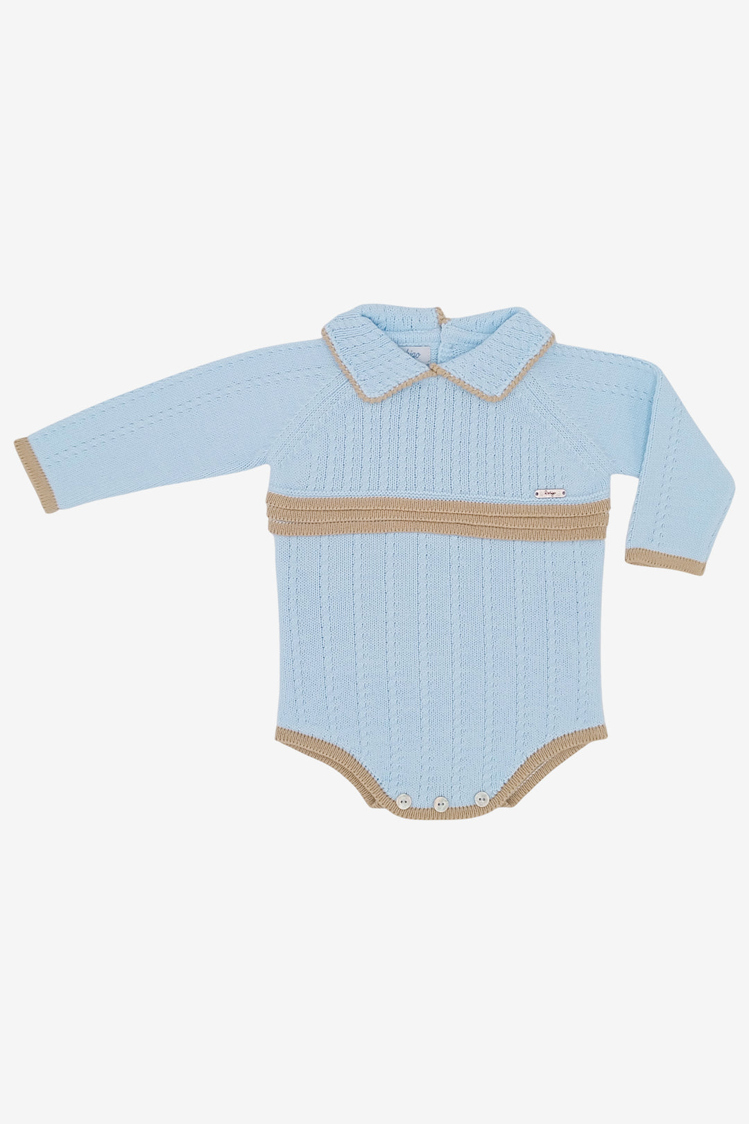 "Oliver" Baby Blue & Camel Knitted Romper