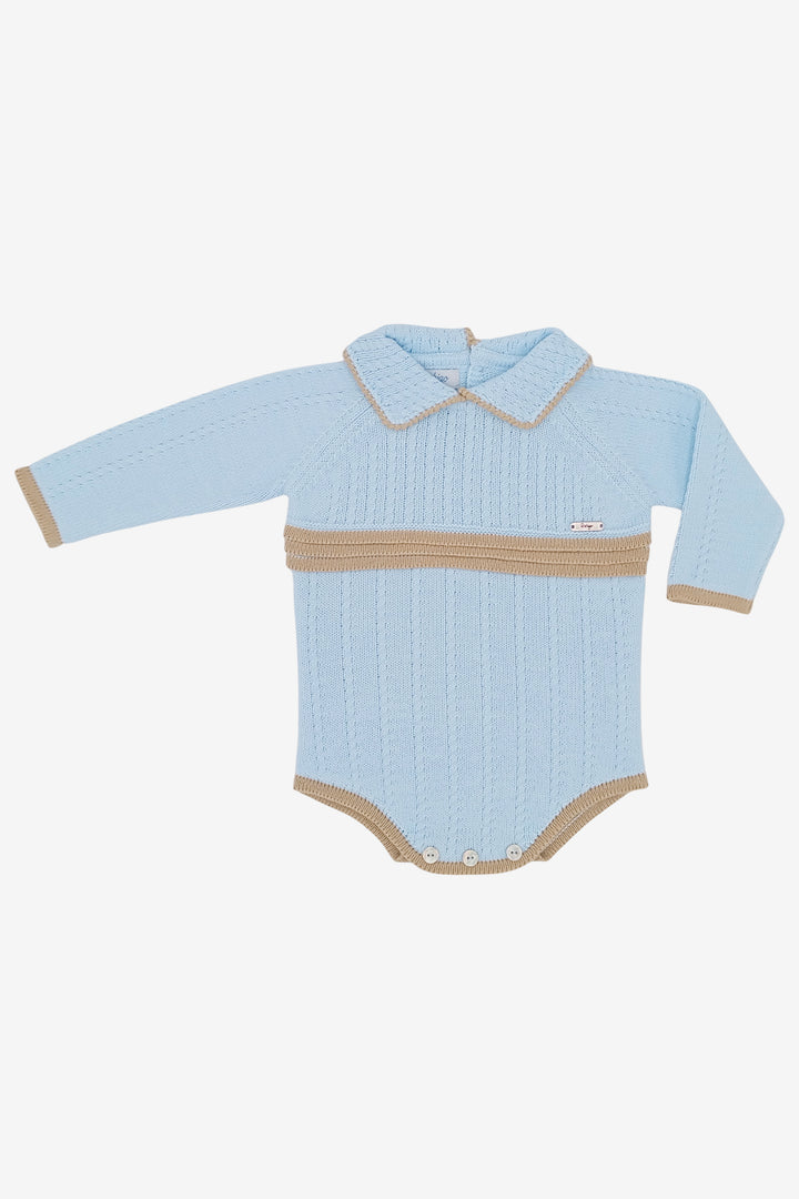 "Oliver" Baby Blue & Camel Knitted Romper