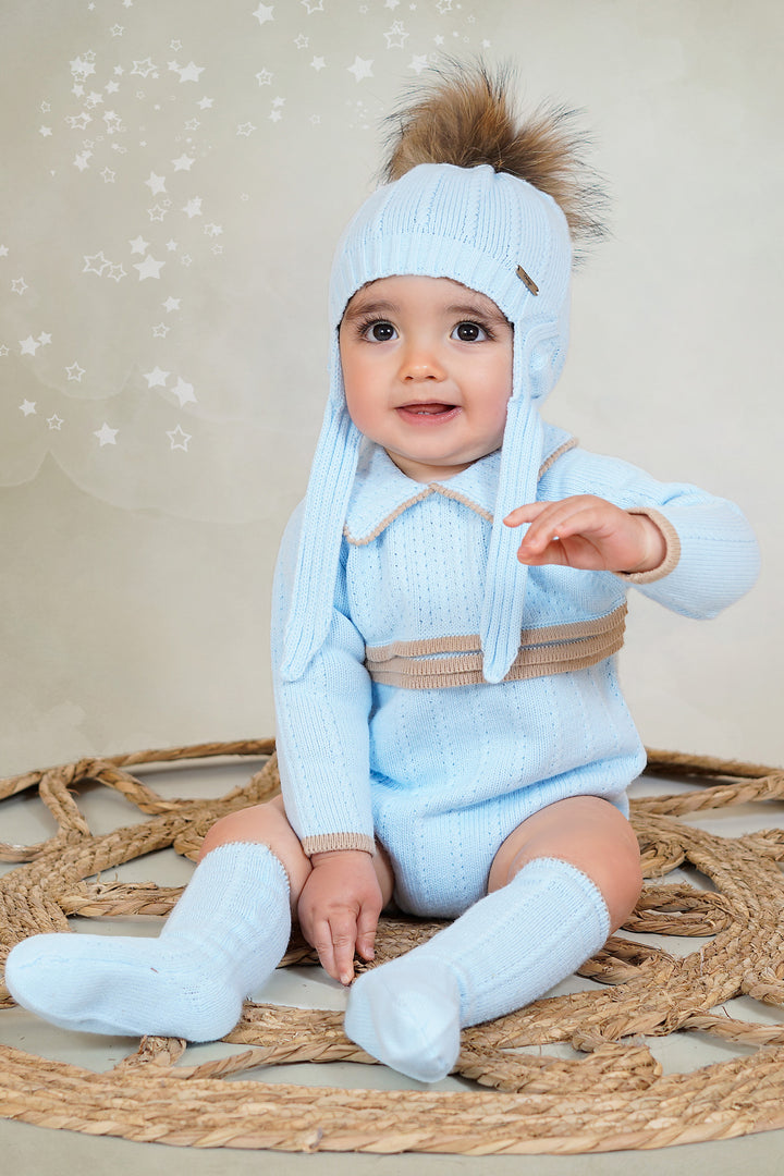 "Oliver" Baby Blue & Camel Knitted Romper